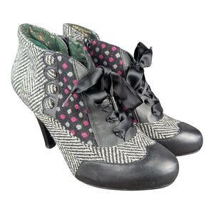 Poetic Licence Bootie Heels US 7.5 EU 38.5  London Betseys Buttons Tweed